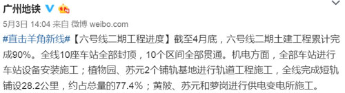 2016年5月广州地铁6号线二期进展：土建完成90%