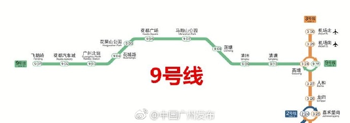 提醒!坐广州地铁9号线去广州北站要在花城路地铁站下