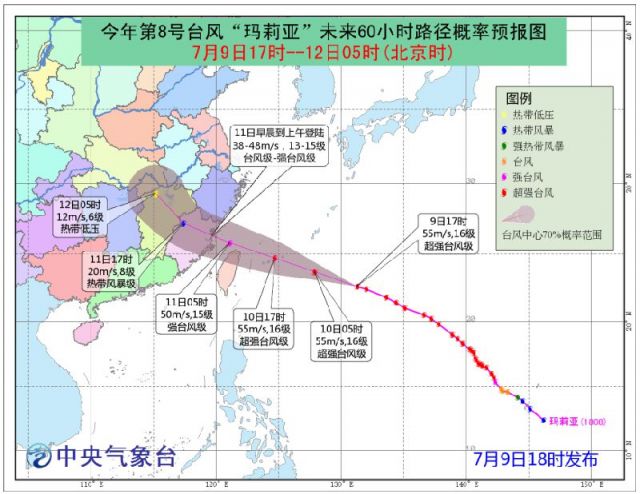 7月9日第8号台风玛利亚路径图