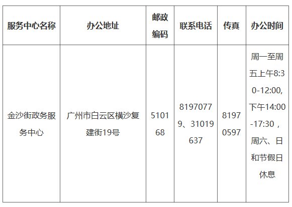 白云区金沙街计生办地址电话