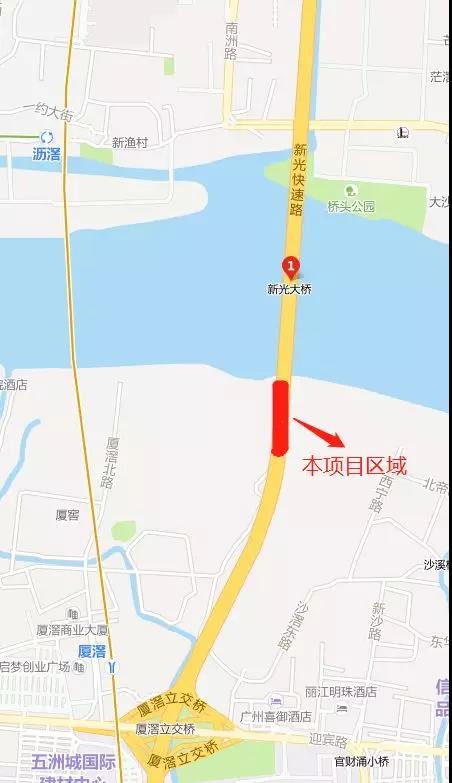 2019年7月6日-8月10日广州新光大桥局部路段将围蔽施工