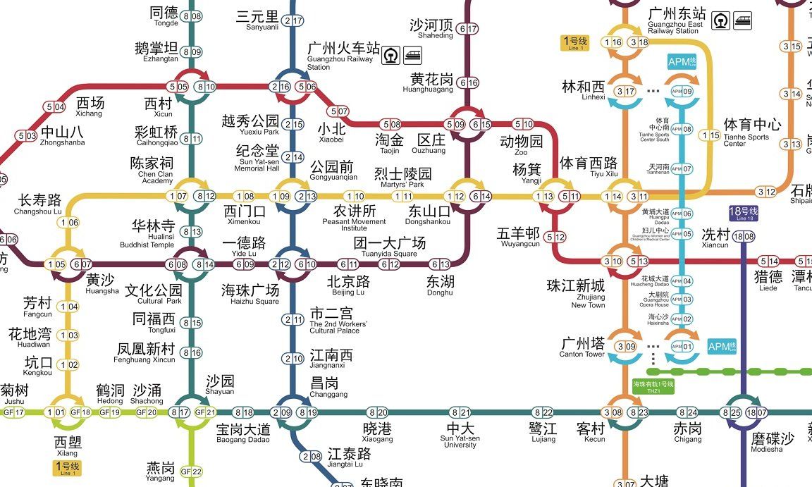 广州地铁1号线有几个换乘站具体换乘线路