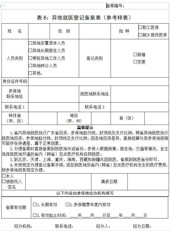 广东省异地就医备案登记表（可下载）
