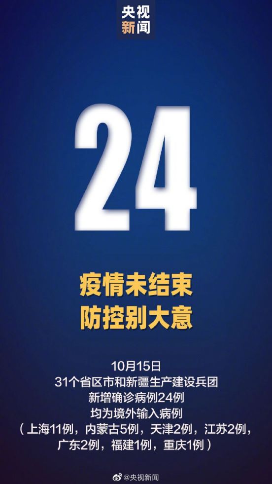 2020年10月15日31省区市新增确诊病例11例