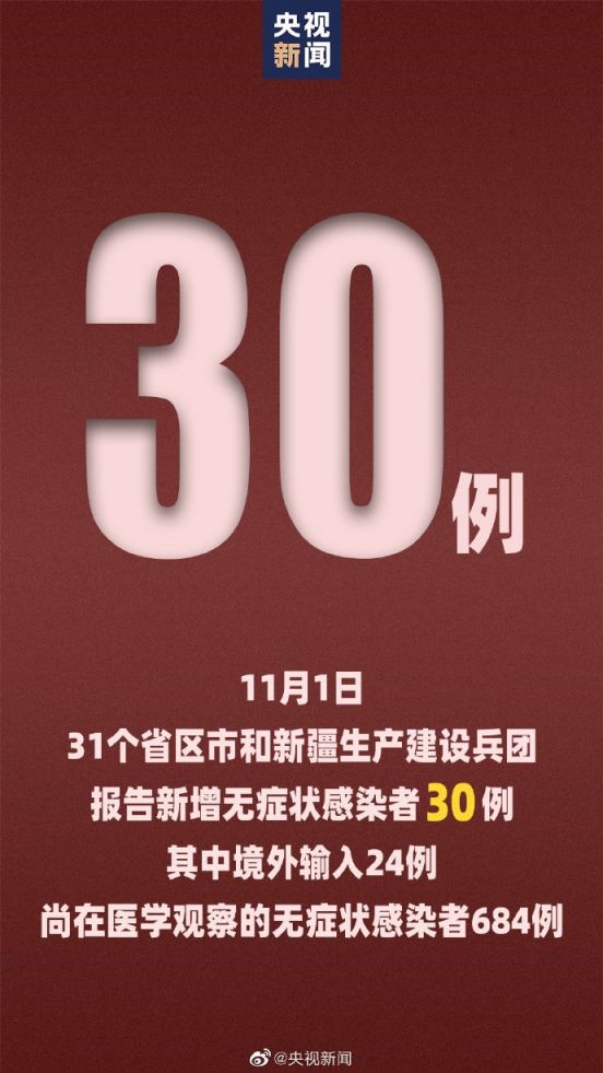 10月29日31省区市报告新增无症状感染者53例