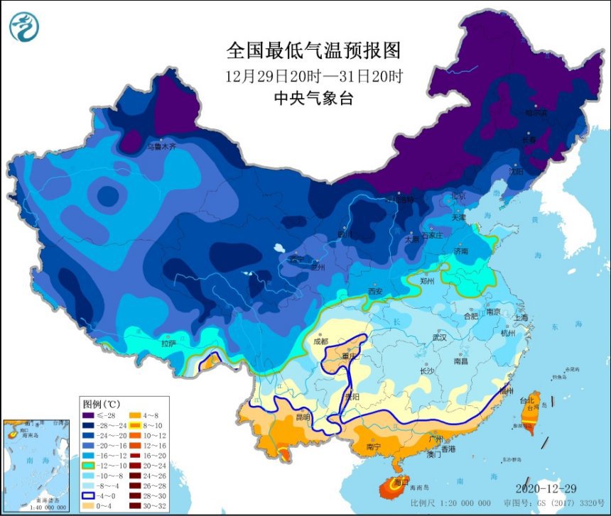 橙色预警寒潮天气继续影响中国附广东天气预报