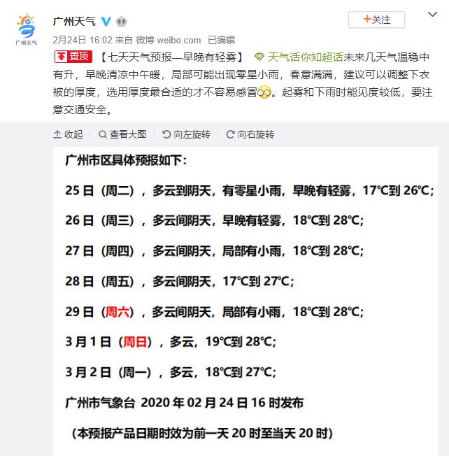 2020年2月25日广州天气多云到阴天 有零星小雨 18℃~27℃