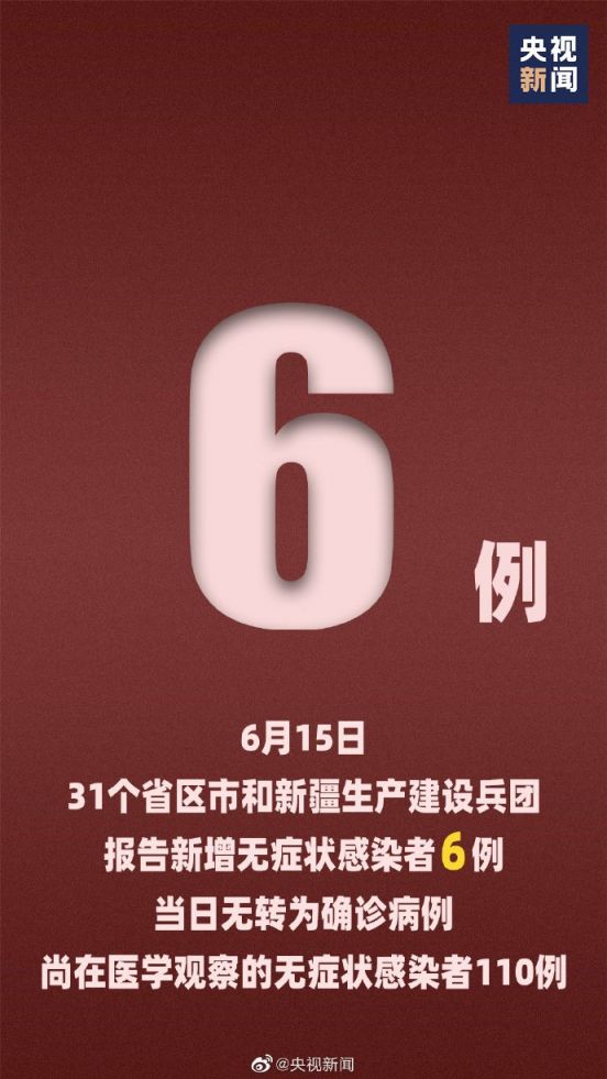 6月15日31省区市新增无症状感染者6例 境外输入2例