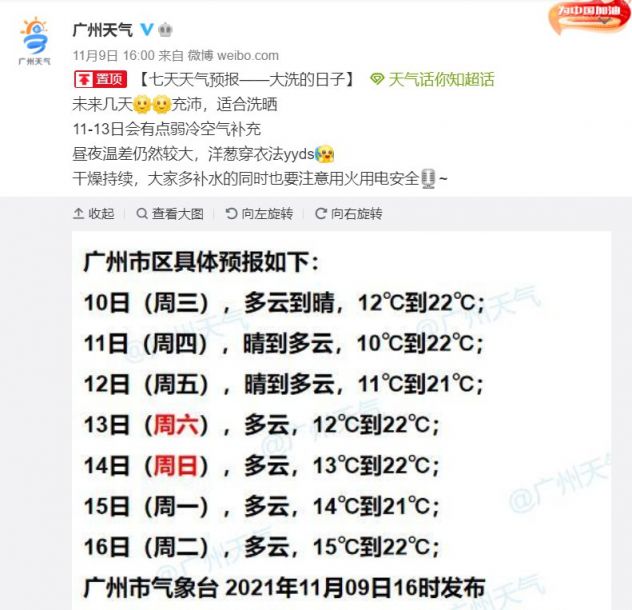 2021年11月10日广州天气多云到晴1123