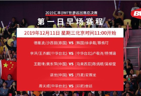 2019年12月11日广州羽毛球总决赛赛程一览