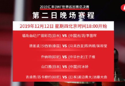 2019年12月12日世界羽联总决赛赛程一览