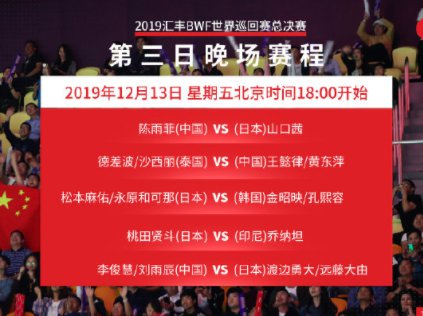 2019年12月13日世界羽联广州总决赛赛程一览
