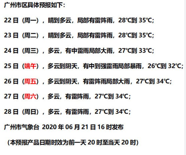 2020广州端午节天气预报一览