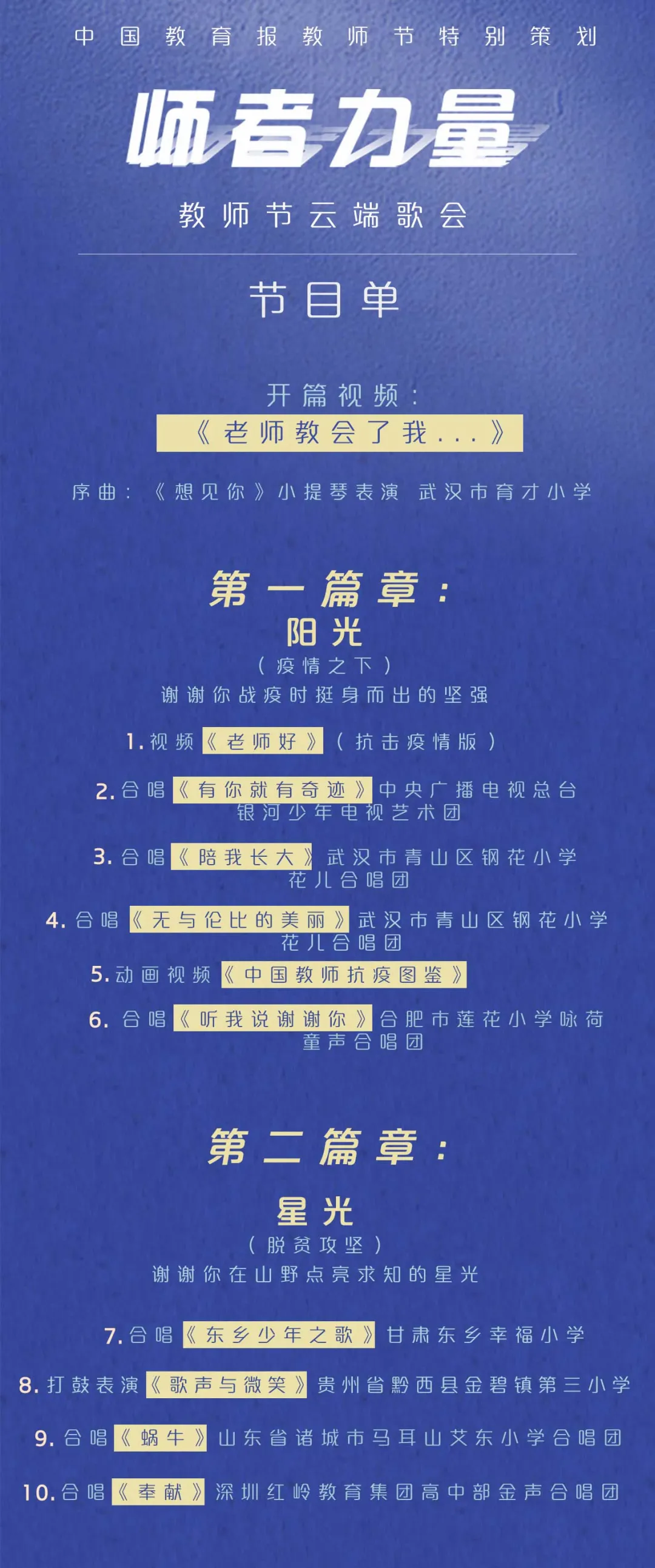 2020中国教育报师者力量云端歌会直播入口 时间 节目单