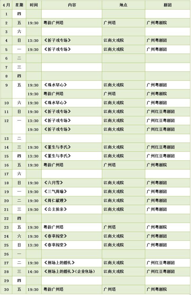 广州粤剧院2021年4月演出活动排期一览