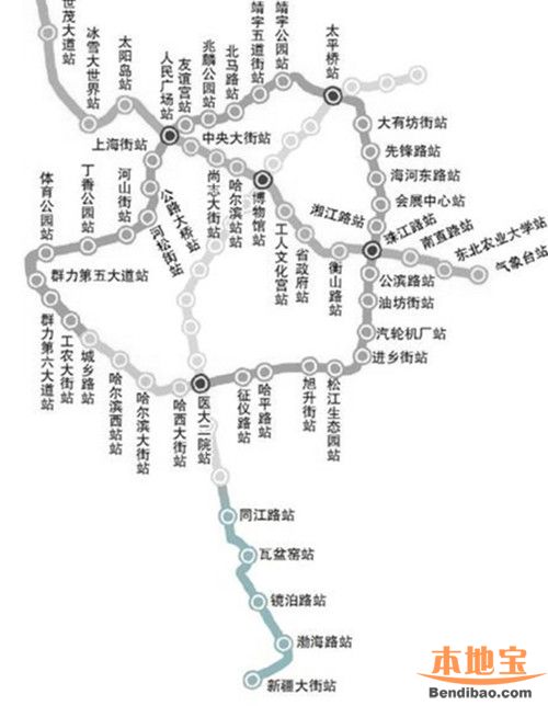 哈尔滨地铁1号线线路图(一、二期)