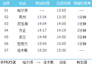 哈佳快铁列车时刻表