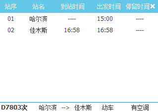 哈佳快铁列车时刻表