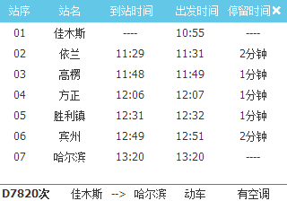 哈佳快铁列车时刻表