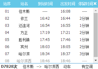 哈佳快铁列车时刻表
