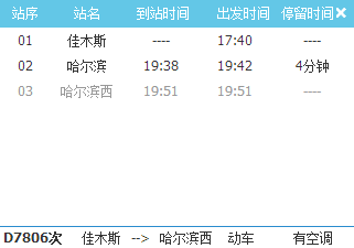 哈佳快铁列车时刻表