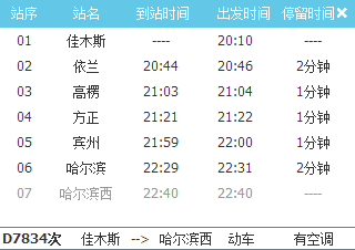 哈佳快铁列车时刻表