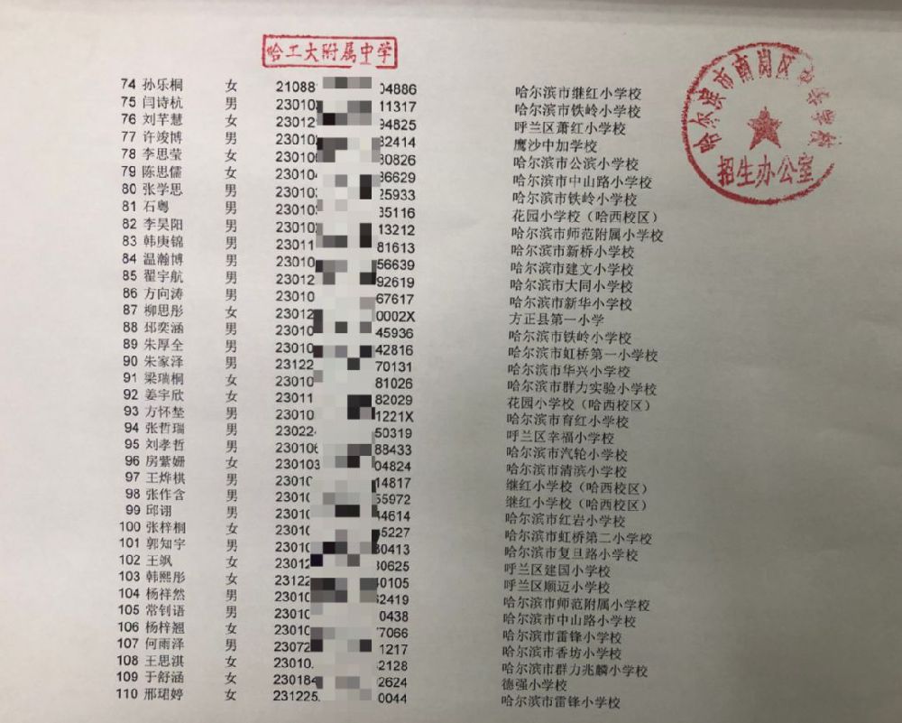 2019哈尔滨民办初中电脑派位名单