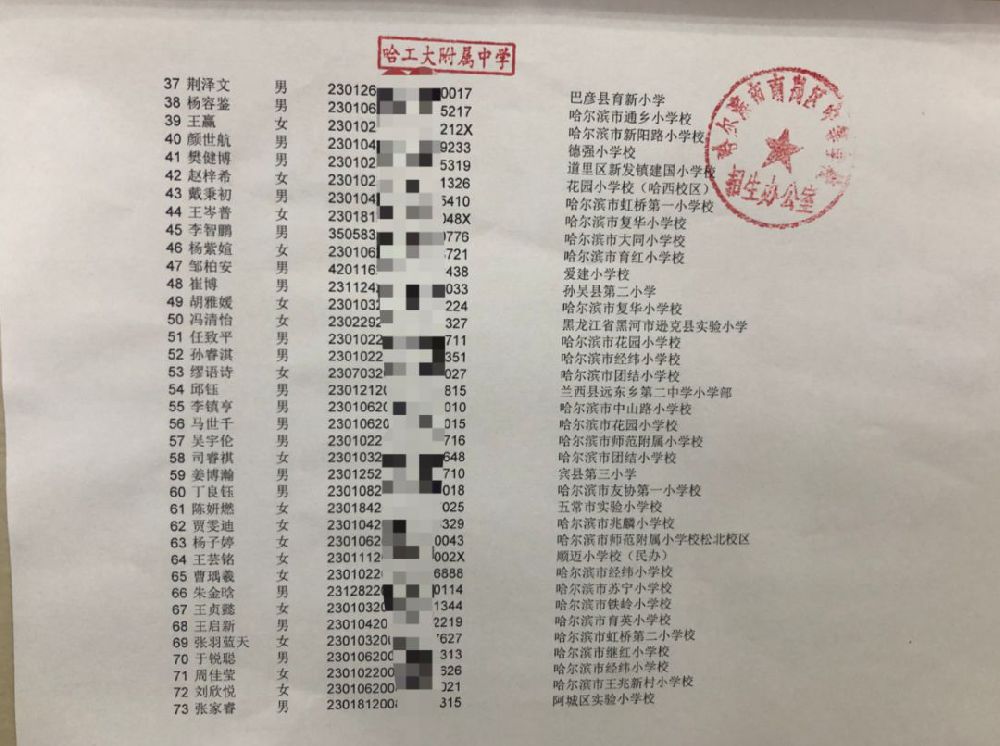 2019哈尔滨民办初中电脑派位名单