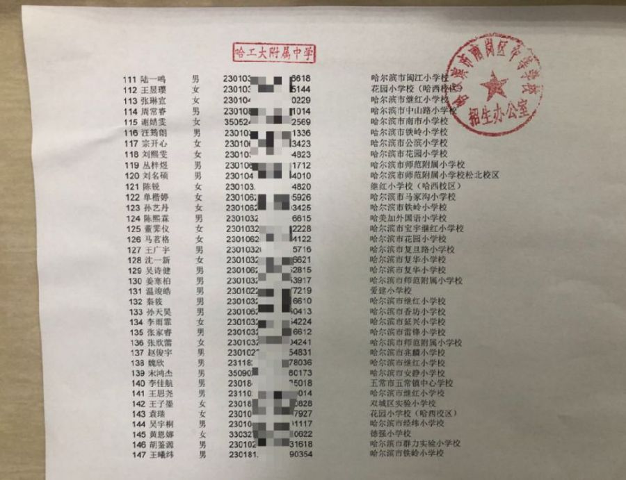 2019哈尔滨民办初中电脑派位名单