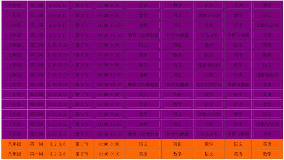2020合肥市中小学线上教学课程表（近四周）