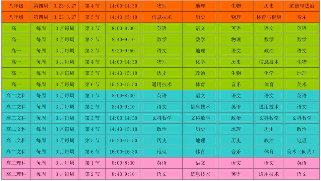 2020合肥市中小学线上教学课程表（近四周）