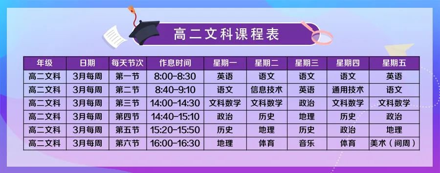 2020年合肥高二年级3月13日课程表