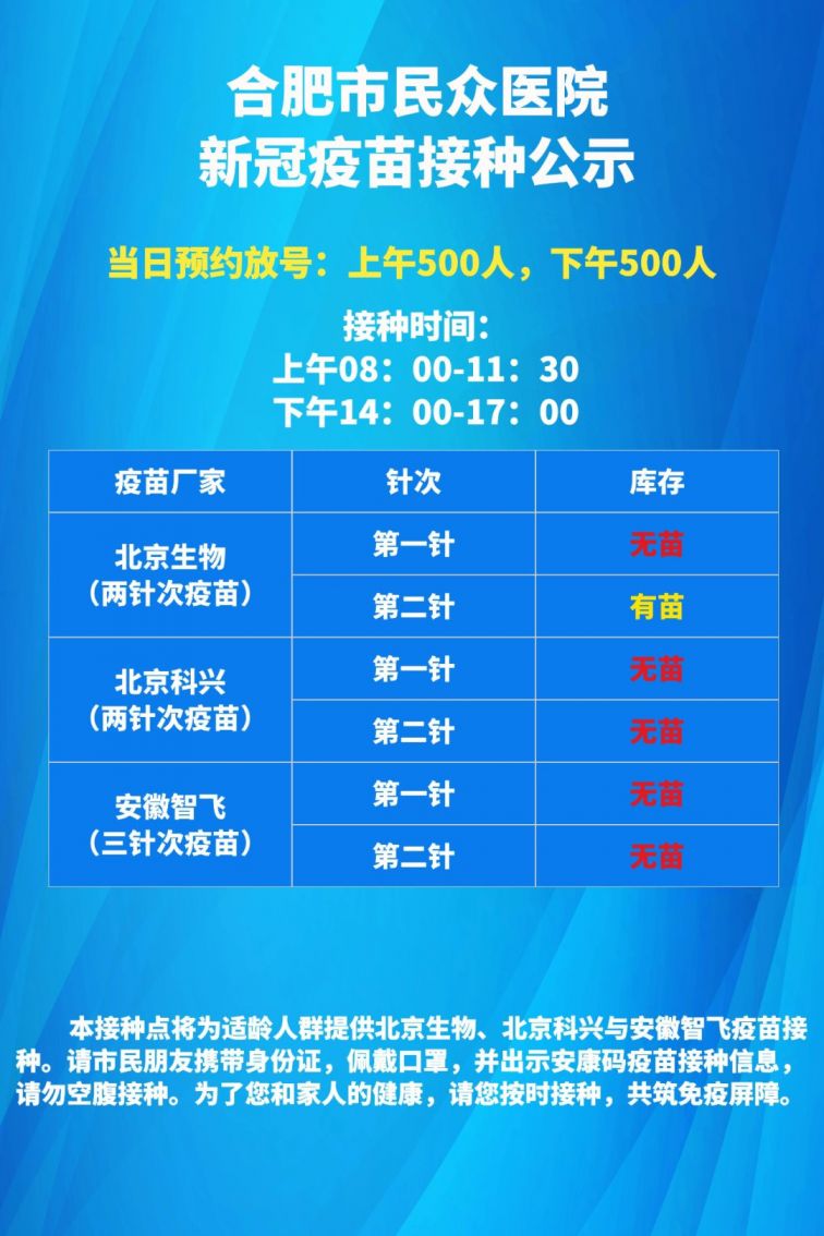 蜀山区6月21日新冠疫苗接种点疫苗接种通告