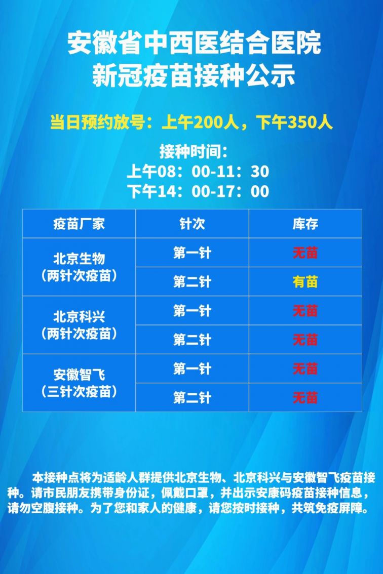 蜀山区6月21日新冠疫苗接种点疫苗接种通告
