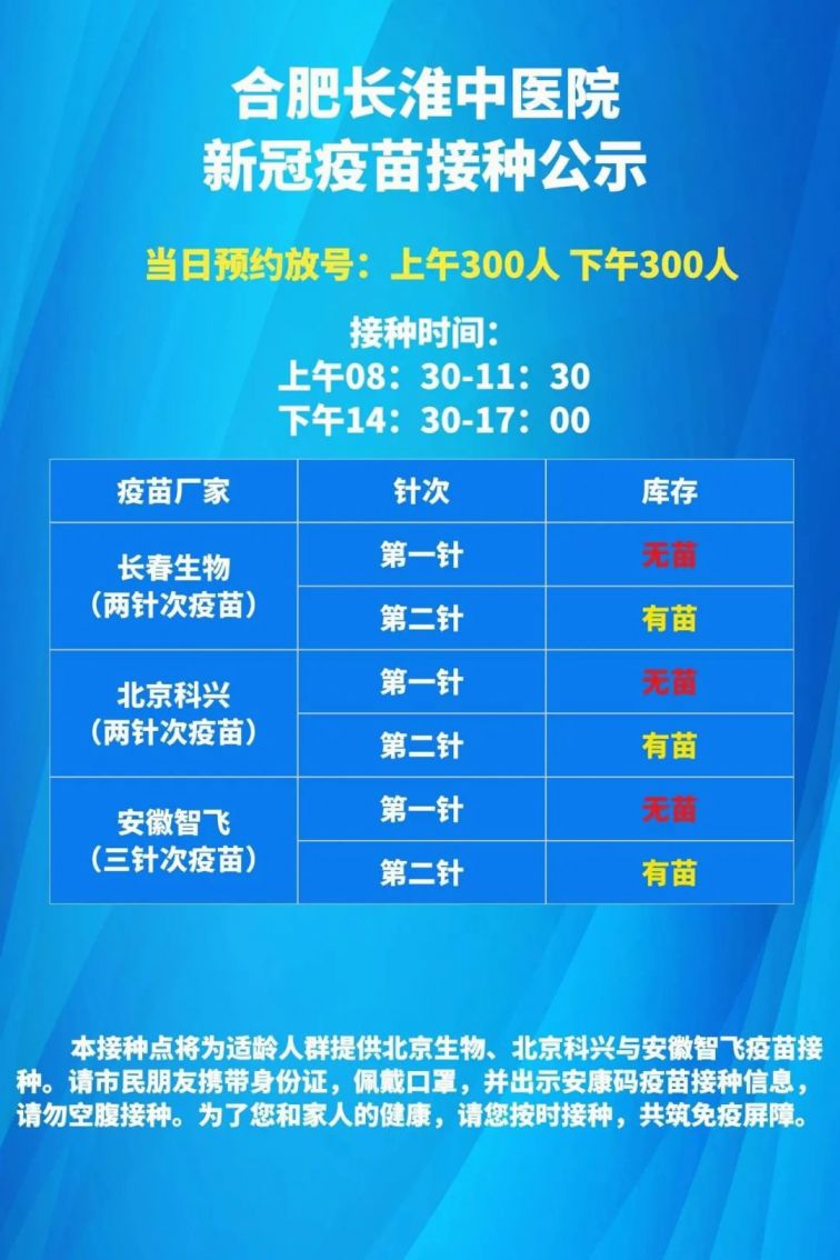蜀山区6月21日新冠疫苗接种点疫苗接种通告