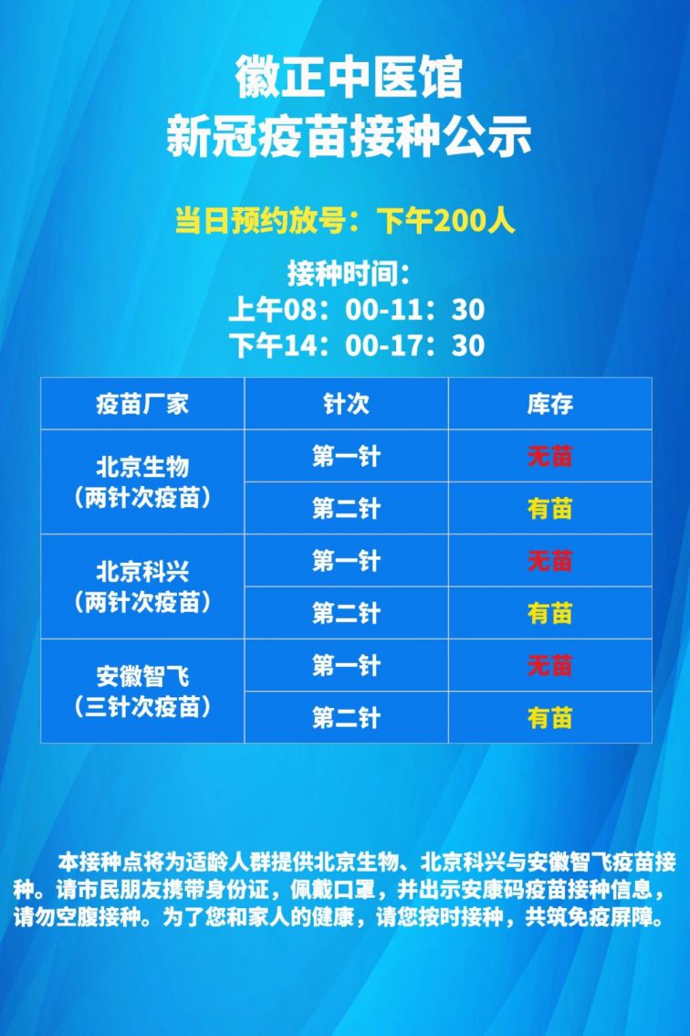 蜀山区6月21日新冠疫苗接种点疫苗接种通告