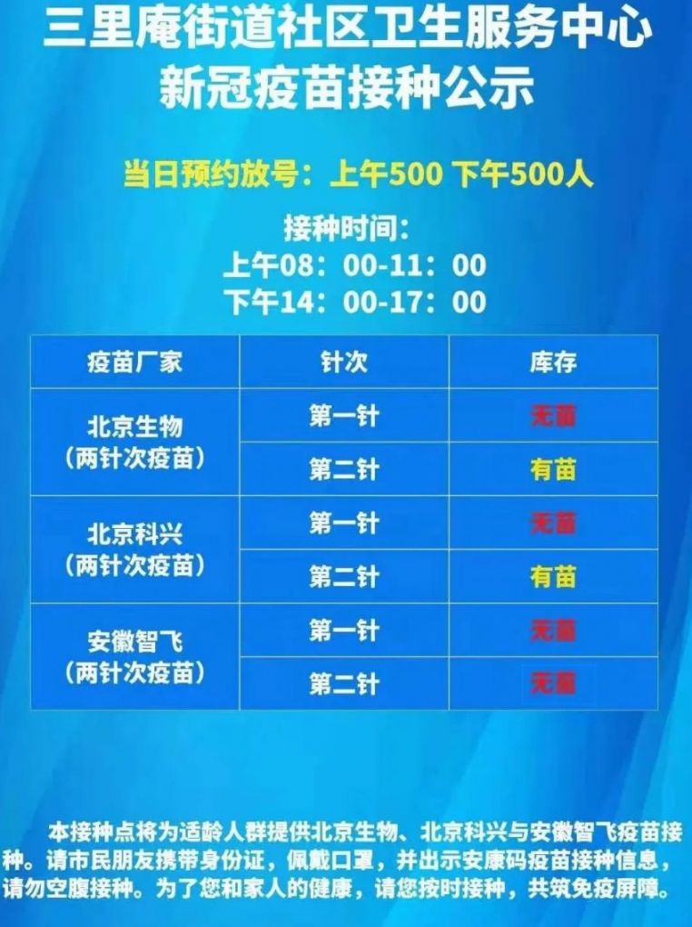 6月23日合肥三里庵中心新冠疫苗接种通知
