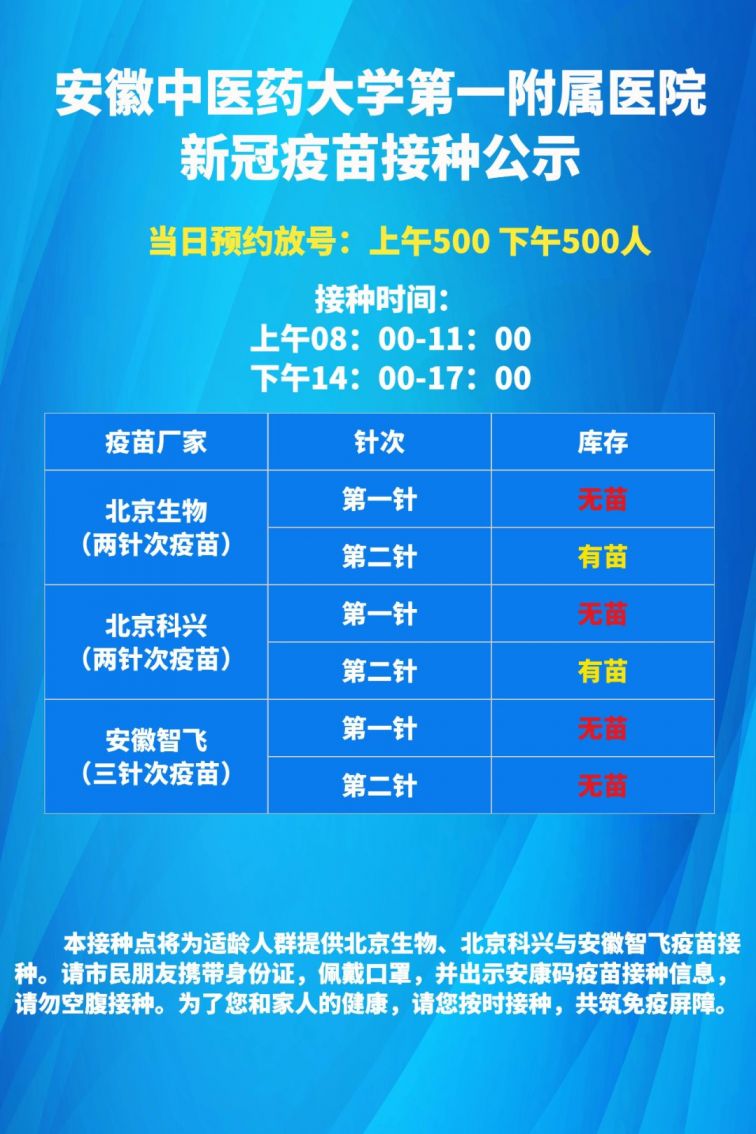 蜀山区6月23日新冠疫苗接种点疫苗接种通告