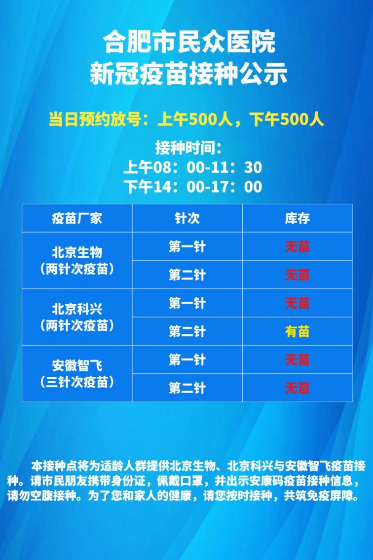 蜀山区6月23日新冠疫苗接种点疫苗接种通告