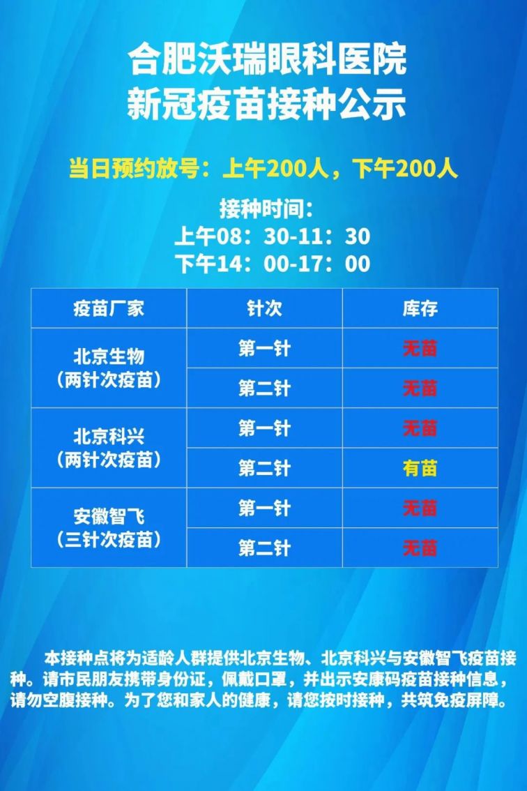 蜀山区6月23日新冠疫苗接种点疫苗接种通告