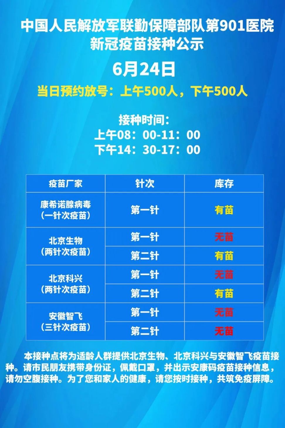 蜀山区6月24日新冠疫苗接种点疫苗接种通告