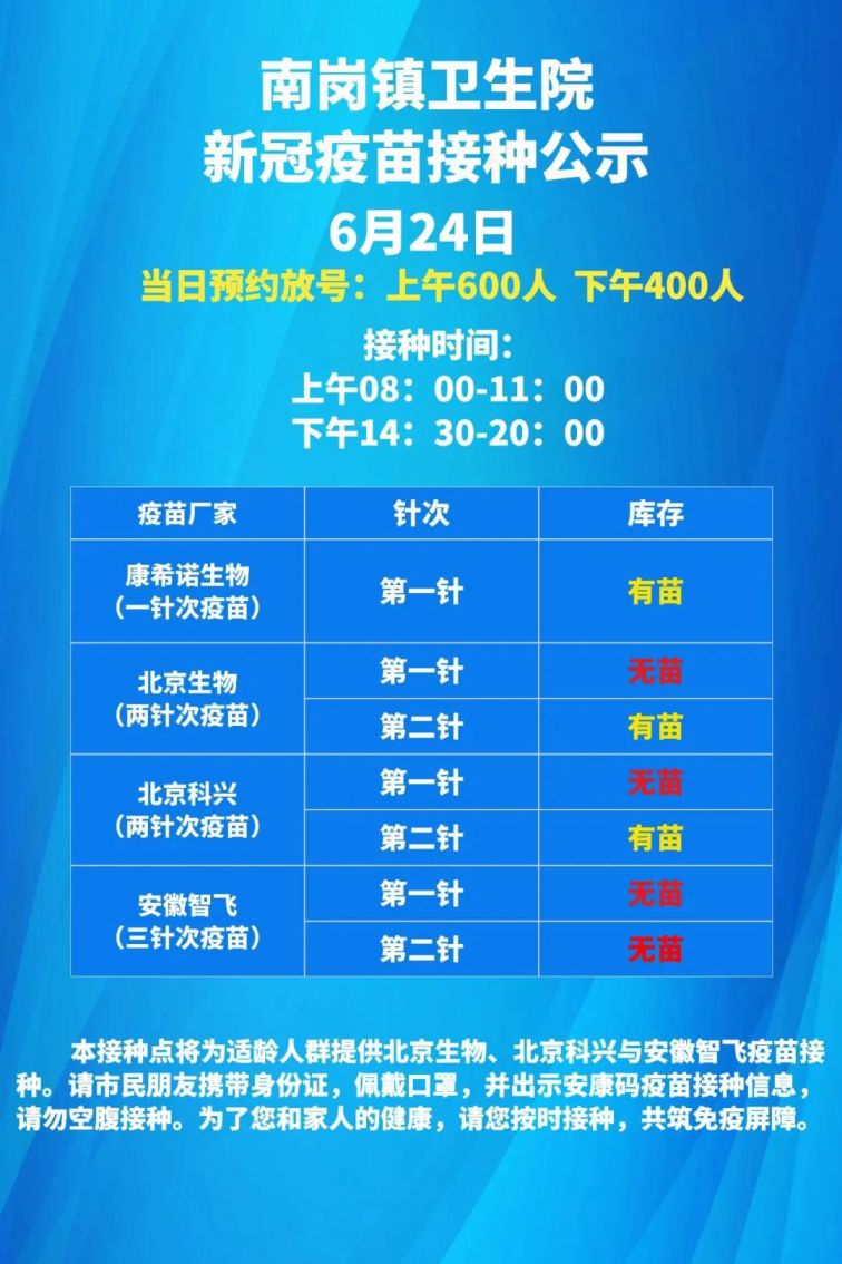 蜀山区6月24日新冠疫苗接种点疫苗接种通告