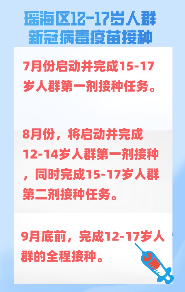 合肥瑶海区未成年人可以接种新冠疫苗了吗