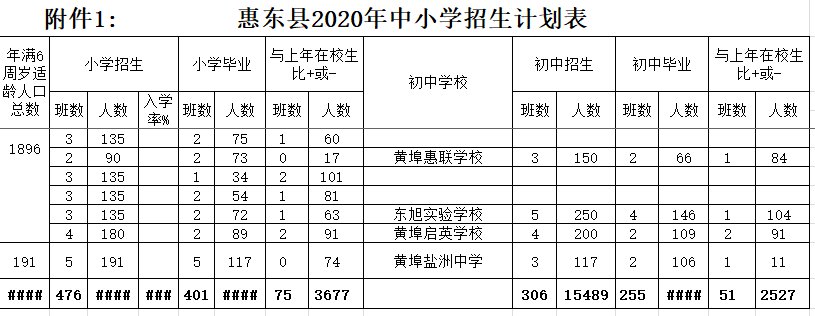 2020年惠东县中小学招生计划