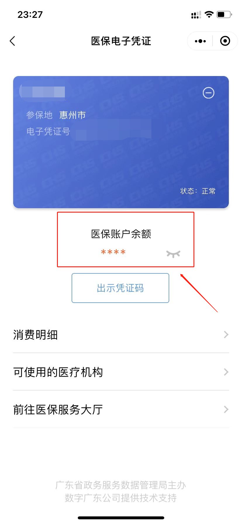 惠州电子医保凭证个人账户余额在哪查询