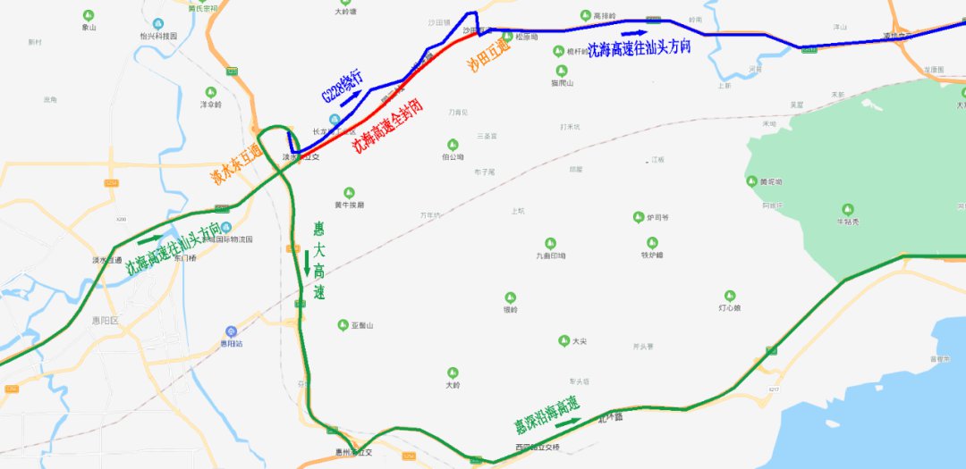 或提前规划行驶路线由新村互通绕行s30惠深沿海高速,或由凌坑枢纽立交