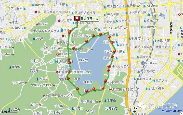 杭州西湖水上巴士 环形线路图