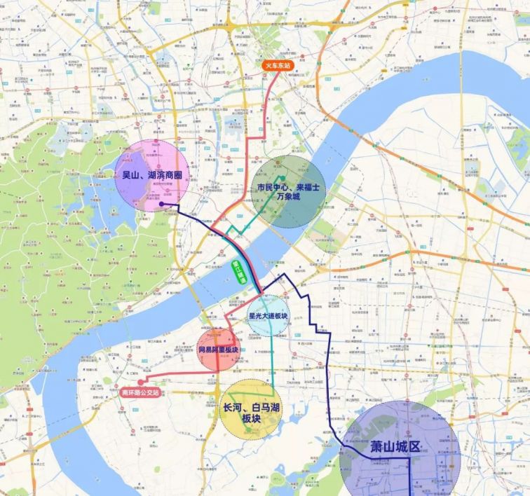 望江隧道公交线路布局示意图