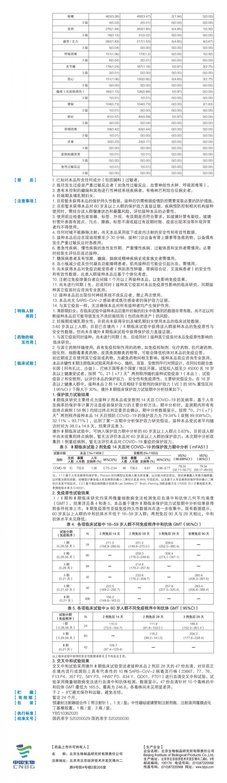 2021杭州国药中生新冠灭活疫苗(安全性 保护性 说明书