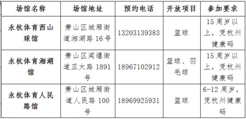 2020全民健身日杭州萧山有哪些民营体育场馆免费开放